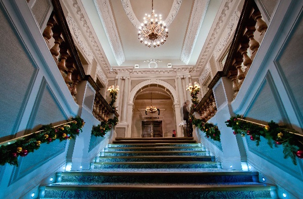 Grand Connaught Rooms Christmas Party WC2, beautiful grand stairwell