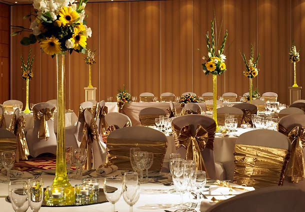 Heathrow Marriott Shared Christmas Party UB3, set up for a wedding with yellow decor