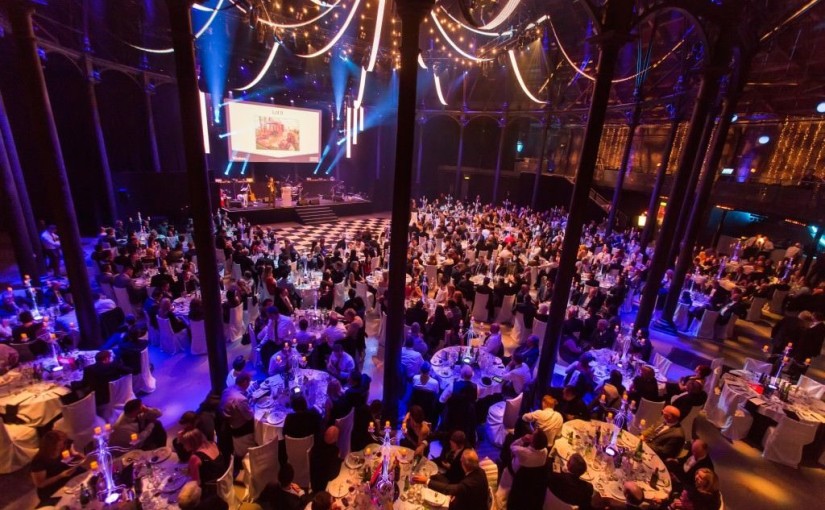 Roundhouse Venue Hire NW1, conference space in North West London, Large screen at front of the room, cabaret set up