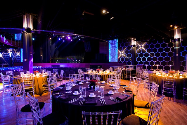 Indigo at The O2 Venue Hire SE10, main room set up with round tables for dining
