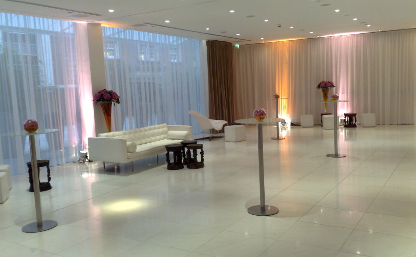 St Martins Lane Hotel Christmas Party WC2, white studio with uplighters
