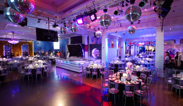Round tables set for dinner at the Madame Tussauds Christmas Party, NW1