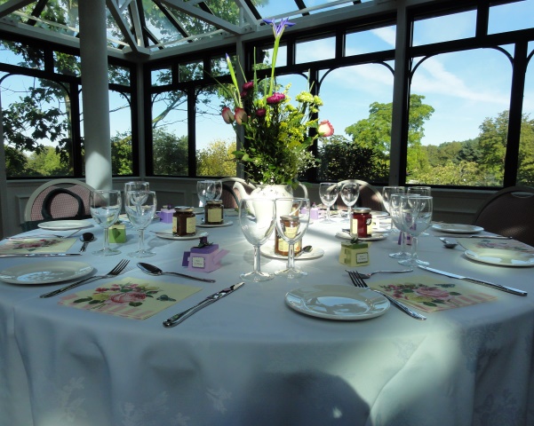 Ness Botanic Gardens Summer Party CH6 tables set up in their conservatory