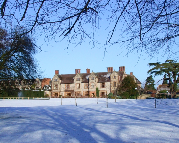 Billesley Manor Hotel Christmas Party B49, Large Manor house set in a large garden covered in snow