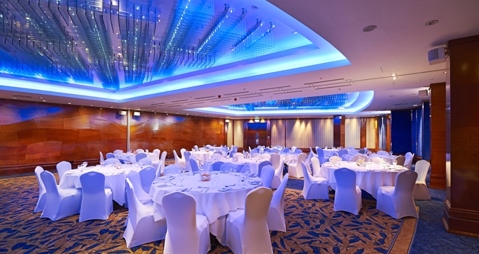 Hilton Cardiff Christmas Party CF1, private dinner with blue lights
