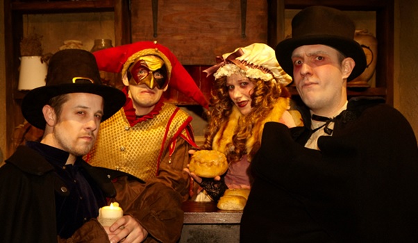 Actors dressed up as jesters and bar maids with spooky dark makeup London Dungeon Venue Hire SE1