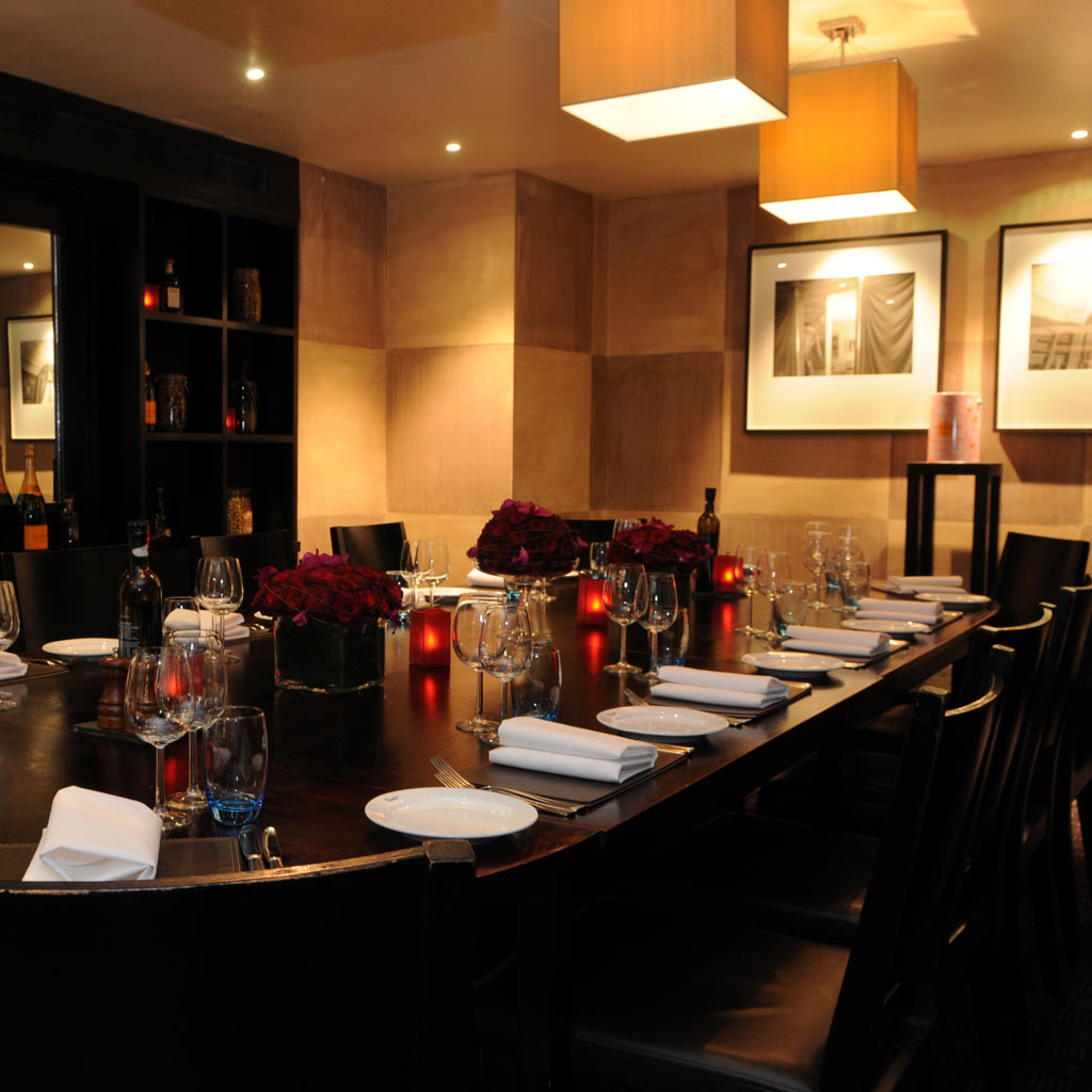 Malmaison Hotel Birmingham Christmas Party B1, private dining around large oak table